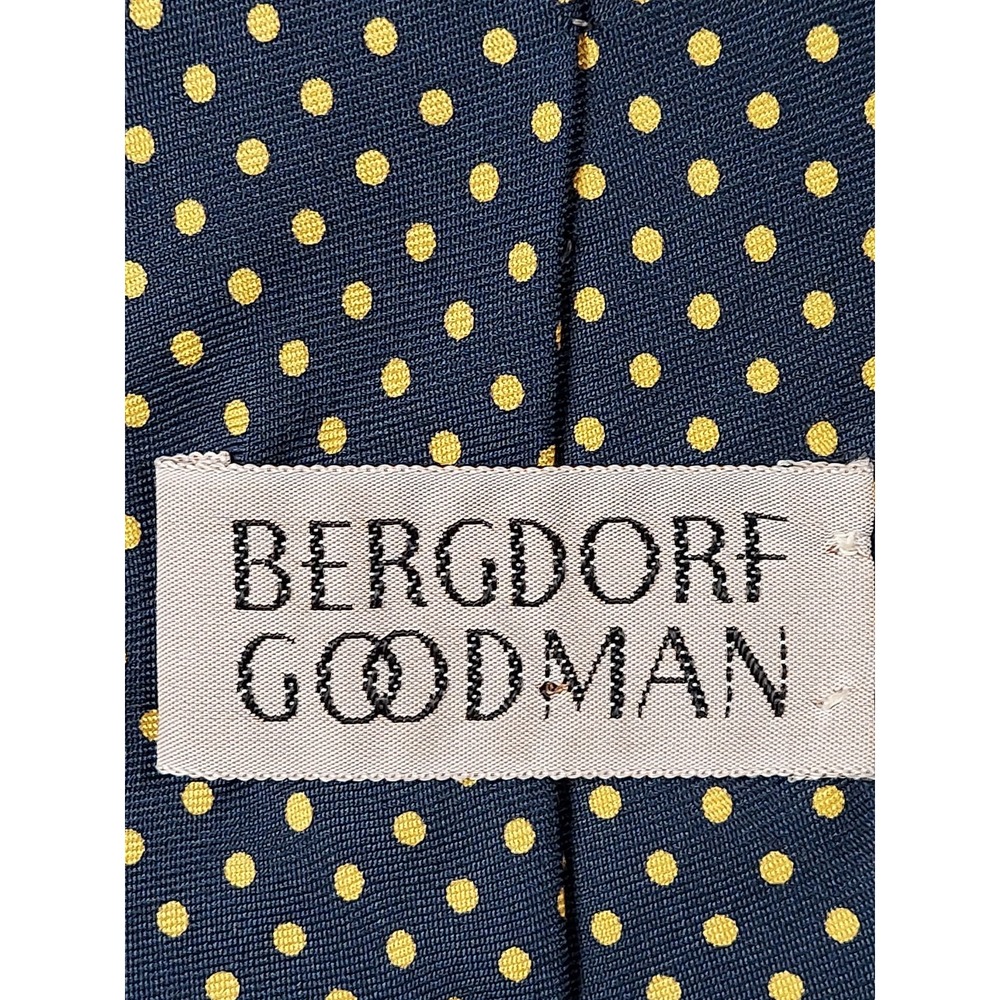 Bergdorf Goodman Silk Tie Blue With Yellow Polka Dot Pattern Made In Italy EUC